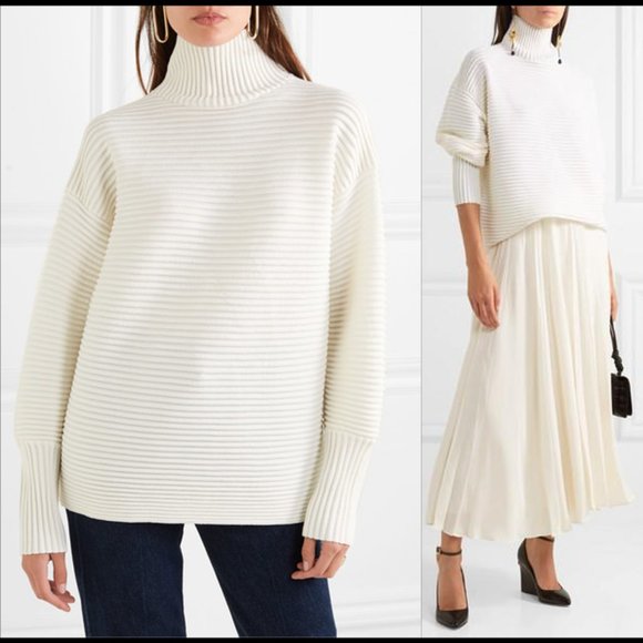 New Victoria Beckham 100% wool ribbed chunky knit oversized turtleneck sweater - Picture 1 of 12